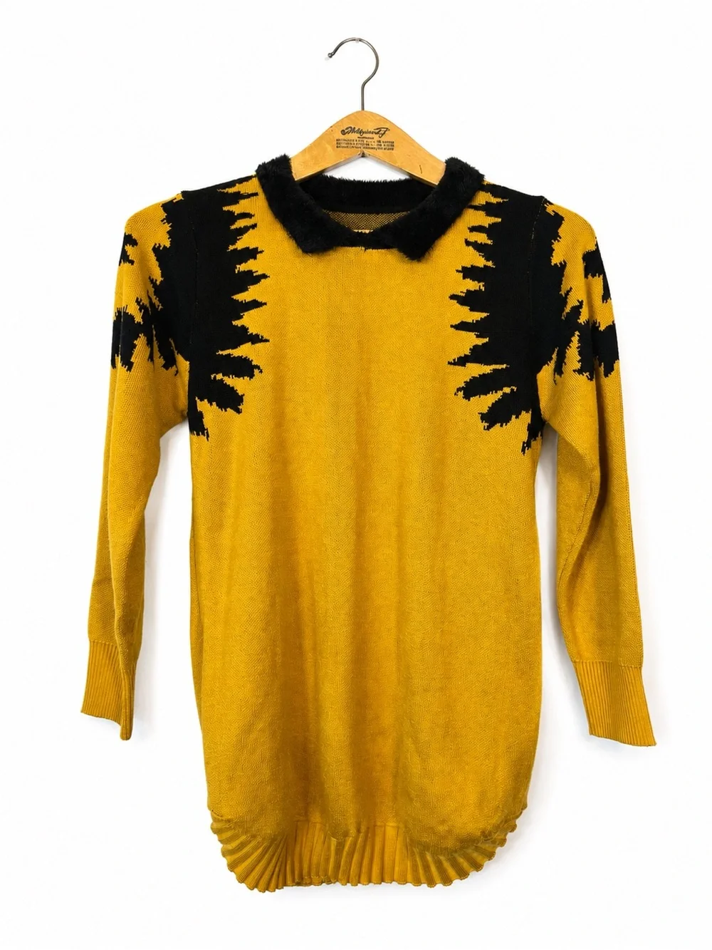 Chevron Unisex Geometric Bold Knit Polo Collar Crew Neck Sweater Black & Yellow